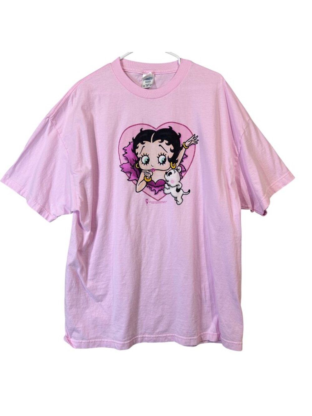 Betty Boop Pink Graphic Tee 2XL 2003 Alstyle Tag 100% Cotton Cartoon Heart GUC